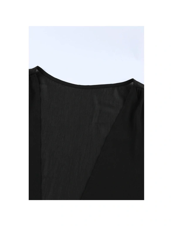 Azura Exchange Black Plus Size Balloon Sleeve Wrap Top, hi-res image number null
