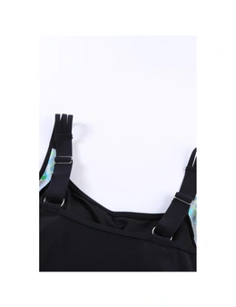 Azura Exchange Black Floral Print Accent One-piece Swimdress