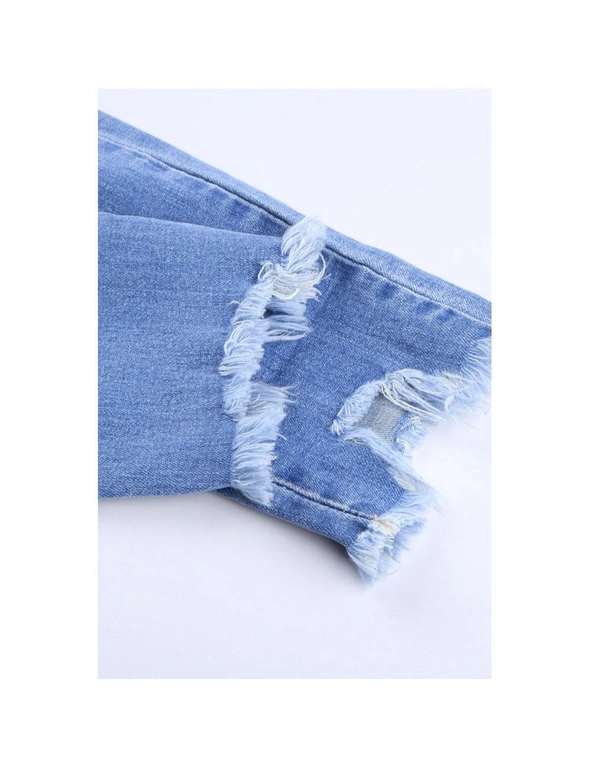 Azura Exchange Sky Blue High Rise Button Front Frayed Ankle Skinny Jeans, hi-res image number null