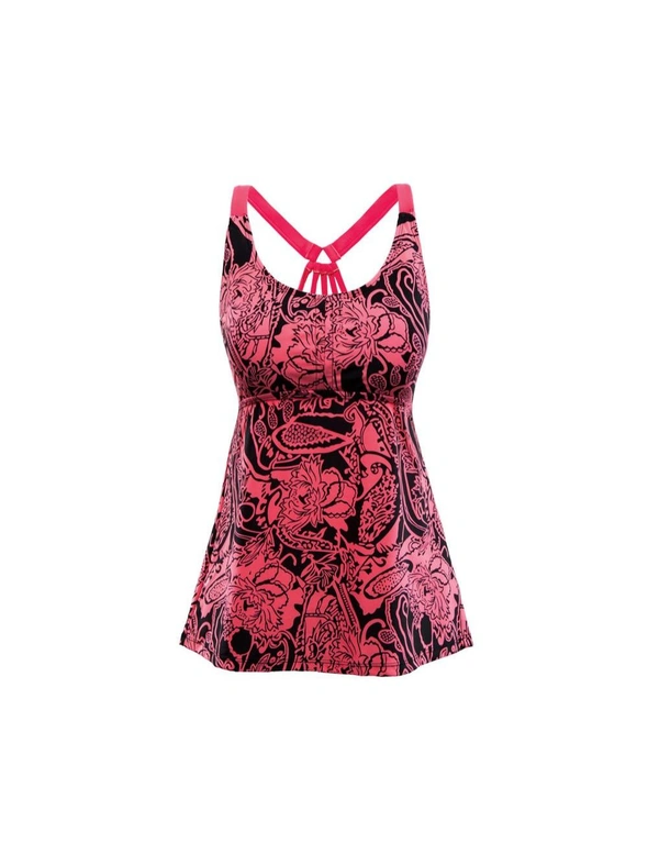 Azura Exchange Red Floral Printed Blouson Tankini Top, hi-res image number null