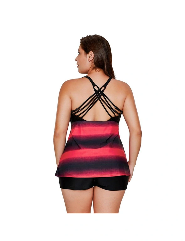 Azura Exchange Rosy Strappy Hollow-out Back Plus Size Tankini, hi-res image number null