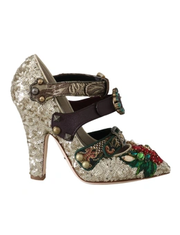 Dolce & Gabbana Gold Sequined Crystal Studs Heels