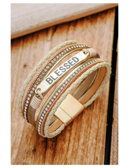 Azura Exchange BLESSED Rhinestone Leather Layered Bracelet