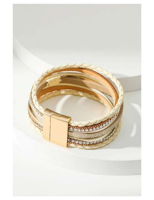 Azura Exchange BLESSED Rhinestone Leather Layered Bracelet, hi-res image number null