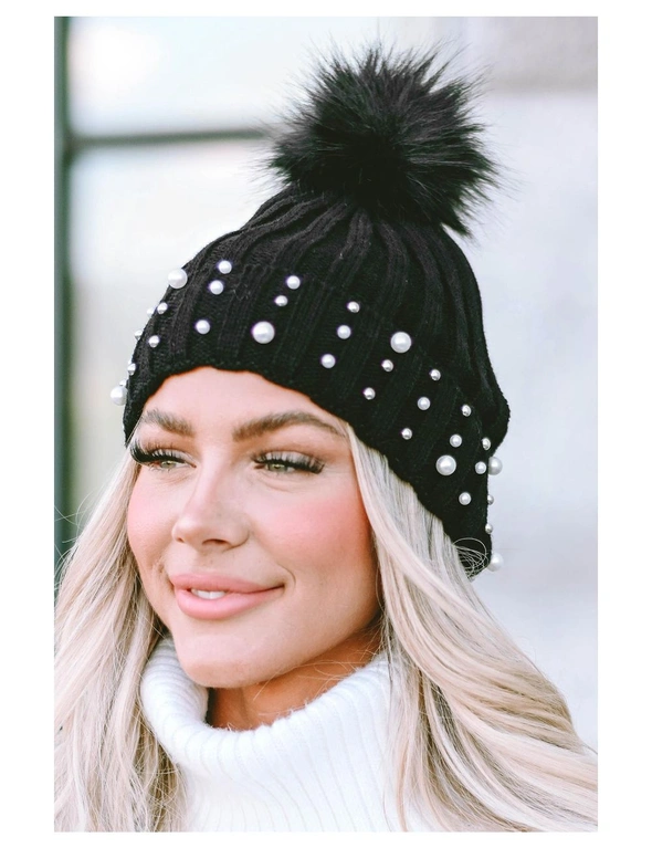 Azura Exchange Playful Pearl & Pompom Cuff Beanie, hi-res image number null