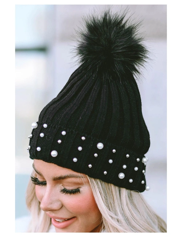 Azura Exchange Playful Pearl & Pompom Cuff Beanie, hi-res image number null