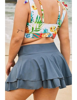 Gray Double-layered Ruffles Beach Skirt
