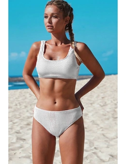 White Scoop Neck Crop Top Mid Rise Bottom Two-piece Swimsuit