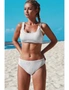 White Scoop Neck Crop Top Mid Rise Bottom Two-piece Swimsuit, hi-res