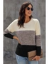 Black Color Block Netted Texture Pullover Sweater, hi-res