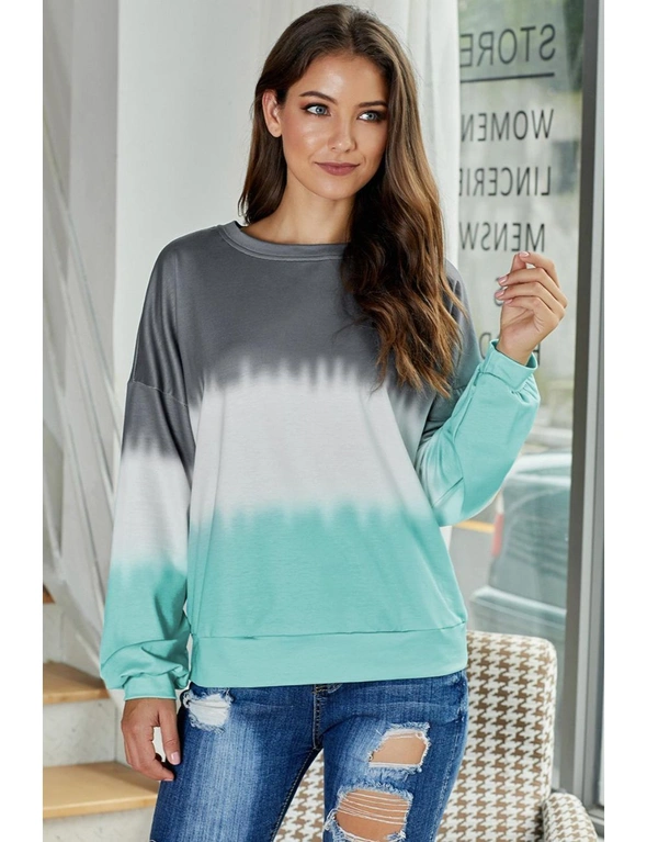 Gray Color Block Tie Dye Pullover Sweatshirt, hi-res image number null