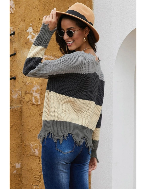Gray Colorblock Distressed Sweater, hi-res image number null