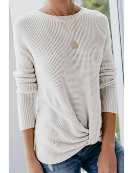 Beige Knot Your Girlfriend Thermal Knit Top
