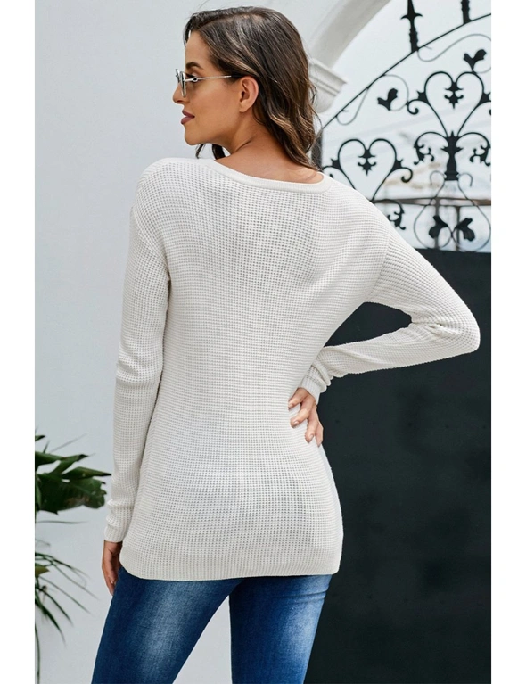 Beige Knot Your Girlfriend Thermal Knit Top, hi-res image number null