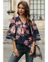 Red 3/4 Flared Sleeve Floral Blouse, hi-res