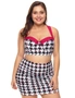 Black White Kitty Print Plus Size Bikini Top with Skirt Swimwear, hi-res