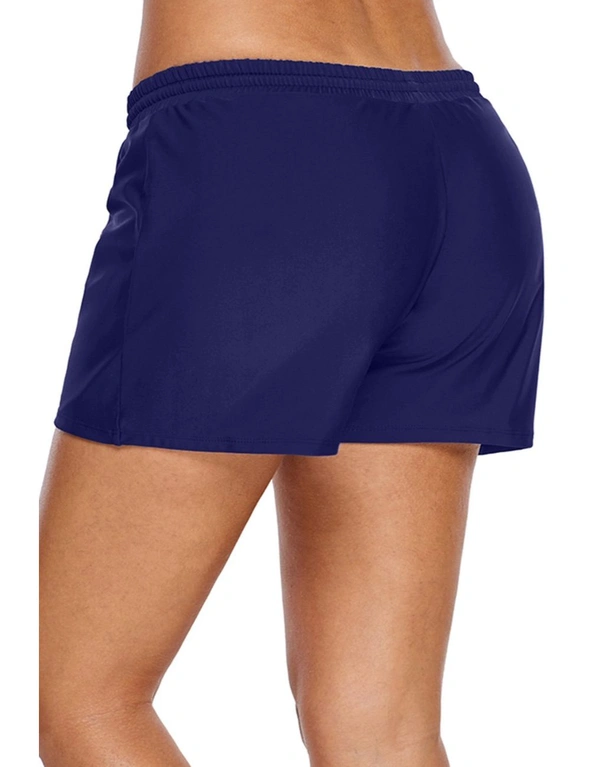 Navy Blue Elastic Drawstring Swim Shorts for Women, hi-res image number null