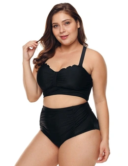 Black Plus Size Scalloped Detail High Waist Bikini Swimsuit