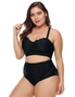 Black Plus Size Scalloped Detail High Waist Bikini Swimsuit, hi-res