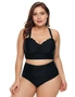 Black Plus Size Scalloped Detail High Waist Bikini Swimsuit, hi-res