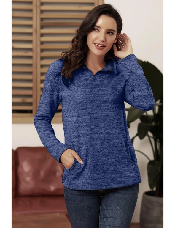 Blue Quarter Zip Pullover Sweatshirt, hi-res image number null