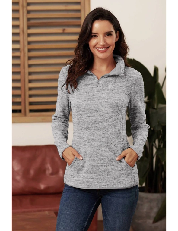 Gray Quarter Zip Pullover Sweatshirt, hi-res image number null
