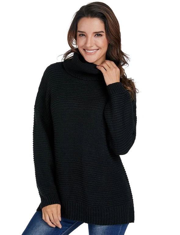Black Cozy Long Sleeves Turtleneck Sweater, hi-res image number null