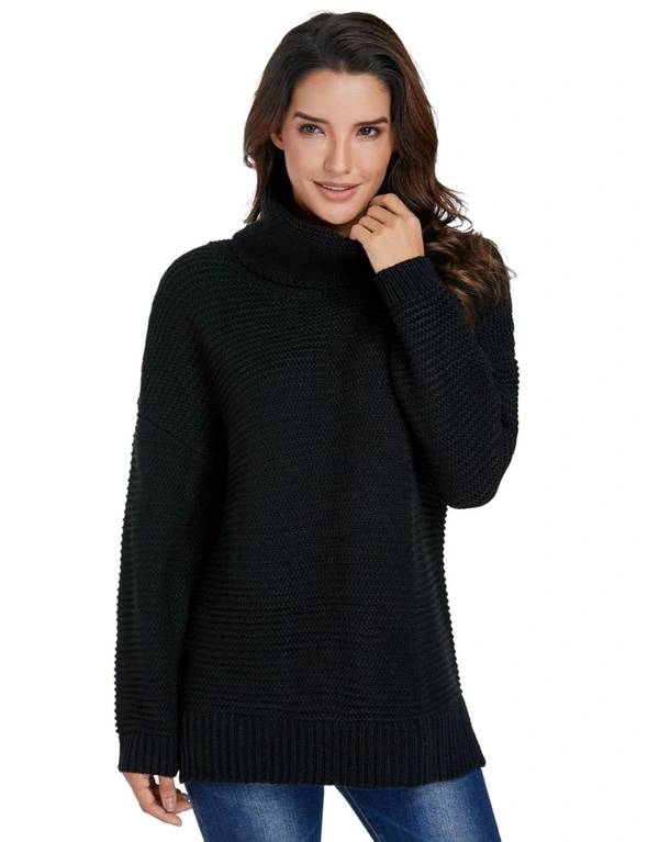 Black Cozy Long Sleeves Turtleneck Sweater, hi-res image number null
