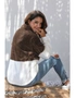 Brown White Zip Neck Oversize Fluffy Fleece Pullover, hi-res