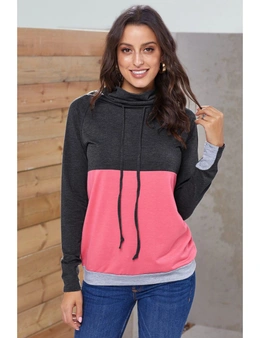 Charcoal Pink Colorblock Thumbhole Sleeved Sweatshirt