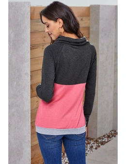 Charcoal Pink Colorblock Thumbhole Sleeved Sweatshirt