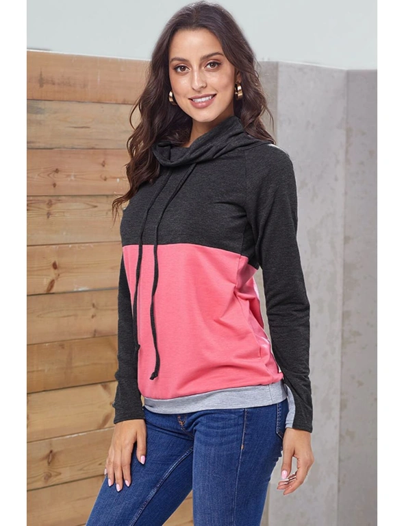 Charcoal Pink Colorblock Thumbhole Sleeved Sweatshirt, hi-res image number null