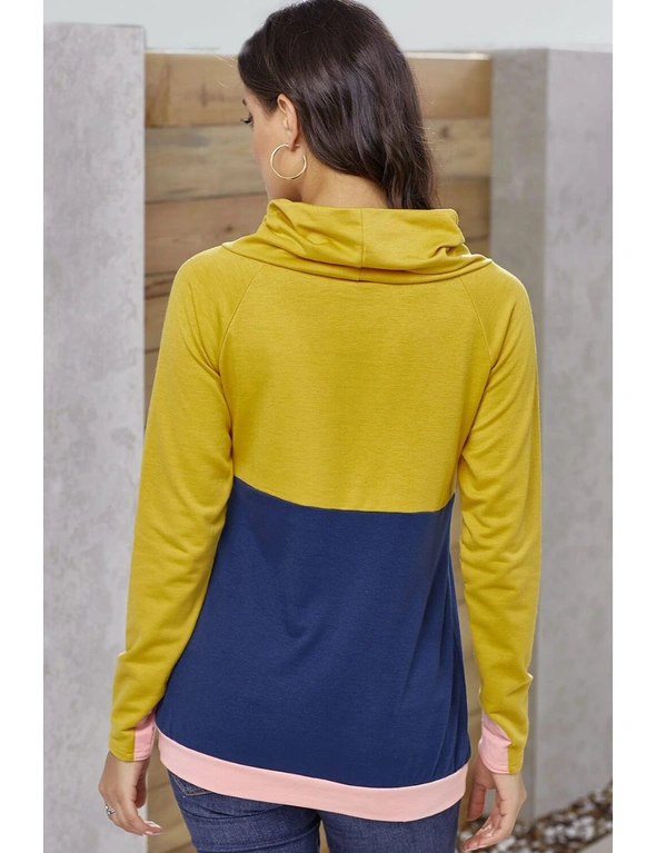 Mustard Navy Colorblock Thumbhole Sleeved Sweatshirt, hi-res image number null