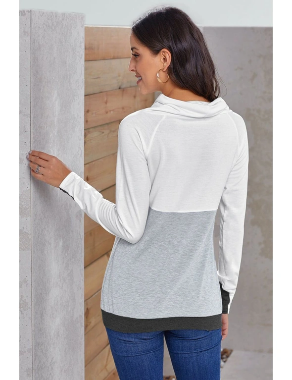 Dual Gray Colorblock Thumbhole Sleeved Sweatshirt, hi-res image number null