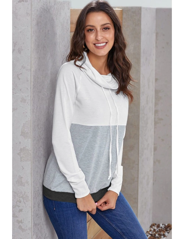 Dual Gray Colorblock Thumbhole Sleeved Sweatshirt, hi-res image number null