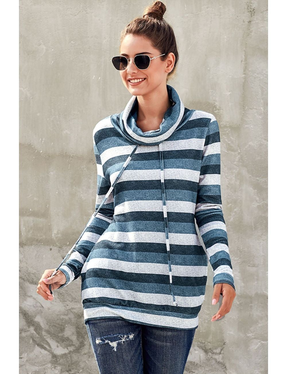 Striped cowl hotsell neck sweater