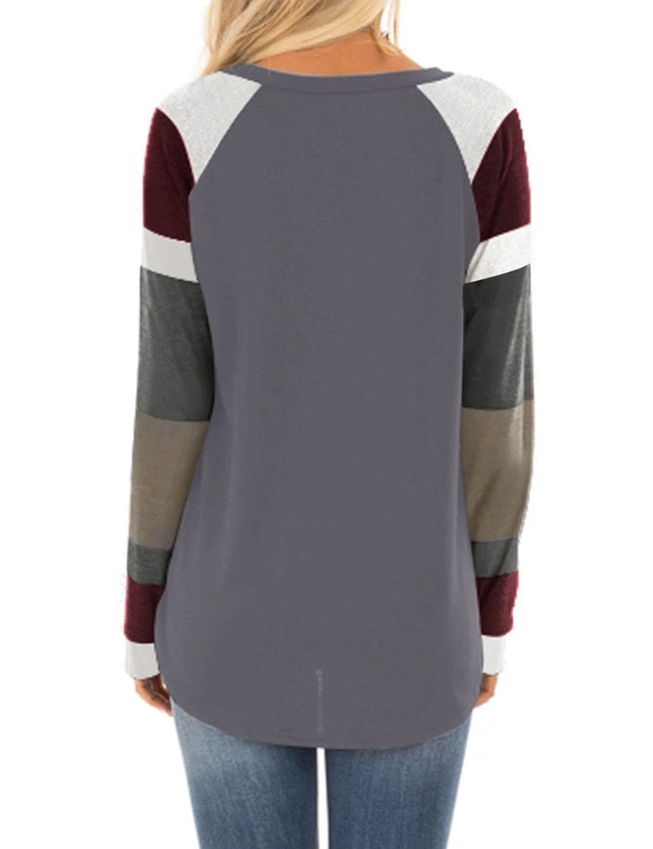 Color Block Long Sleeves Gray Pullover Top, hi-res image number null