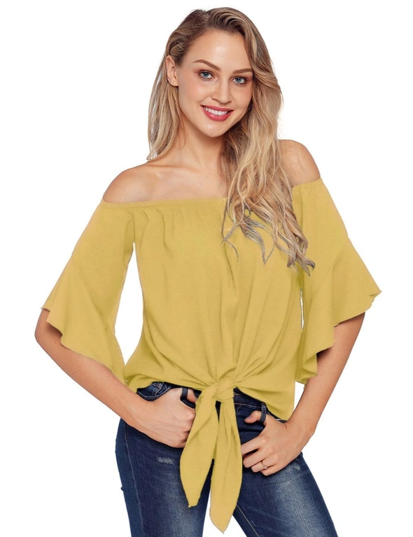 Yellow Off The Shoulder Knot Front Top, hi-res image number null