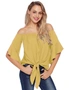 Yellow Off The Shoulder Knot Front Top, hi-res