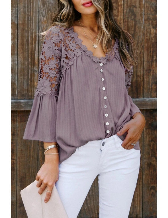 Purple Crochet Lace Button Top, hi-res image number null