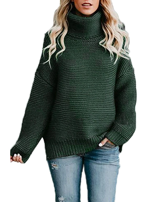 Dark Green Cozy Long Sleeves Turtleneck Sweater, hi-res image number null