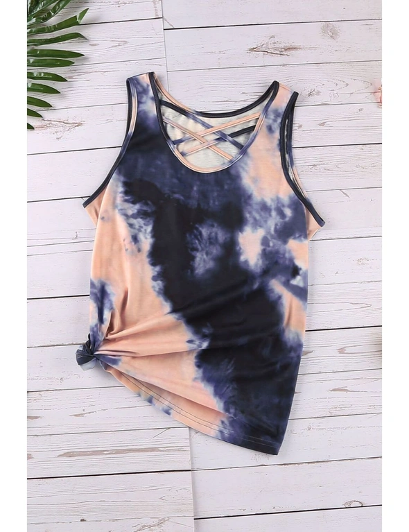 Black and Tan Tie-Dye Cross Front Tank Top, hi-res image number null