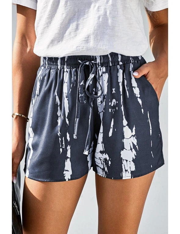 Gray Tie Dye Drawstring Casual Shorts, hi-res image number null