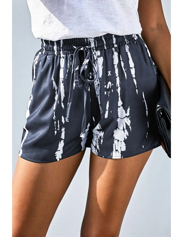 Gray Tie Dye Drawstring Casual Shorts, hi-res image number null
