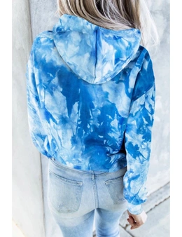 Blue Tie-dye Print Pullover Hoodie