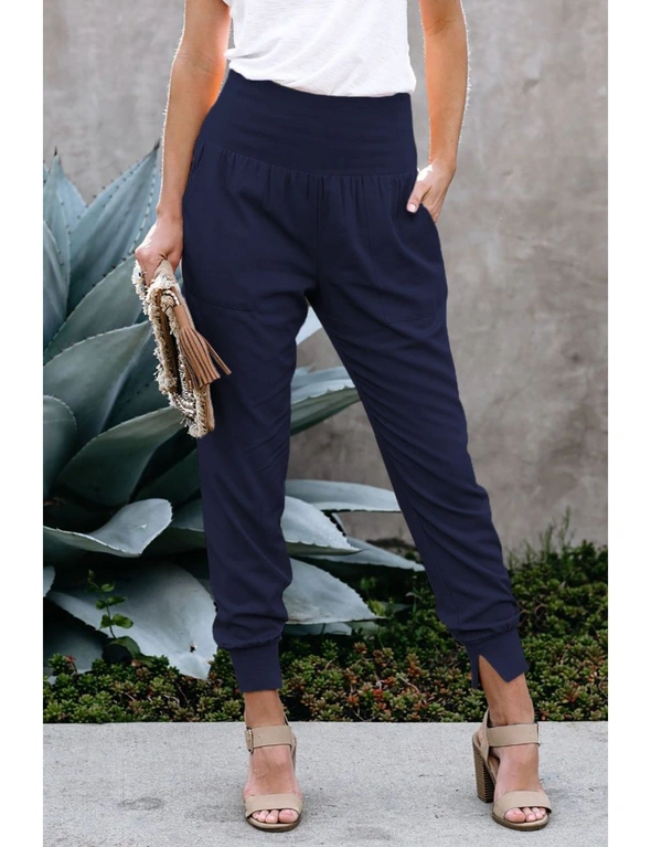 Blue Pocketed Cotton Joggers, hi-res image number null