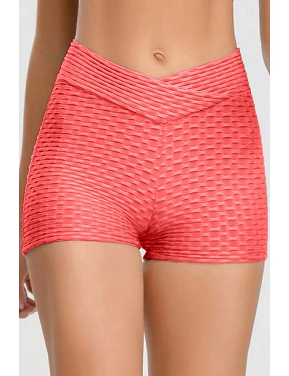 Red High Waist Butt Lift Sport Gym Workout Training Running Shorts, hi-res image number null