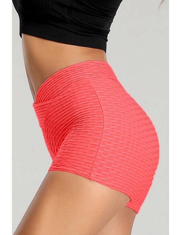 Red High Waist Butt Lift Sport Gym Workout Training Running Shorts, hi-res image number null