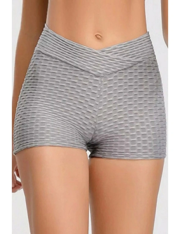 Gray High Waist Butt Lift Sport Gym Workout Training Running Shorts, hi-res image number null