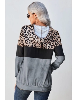 Gray Leopard Tie Dye Colorblock Hoodie